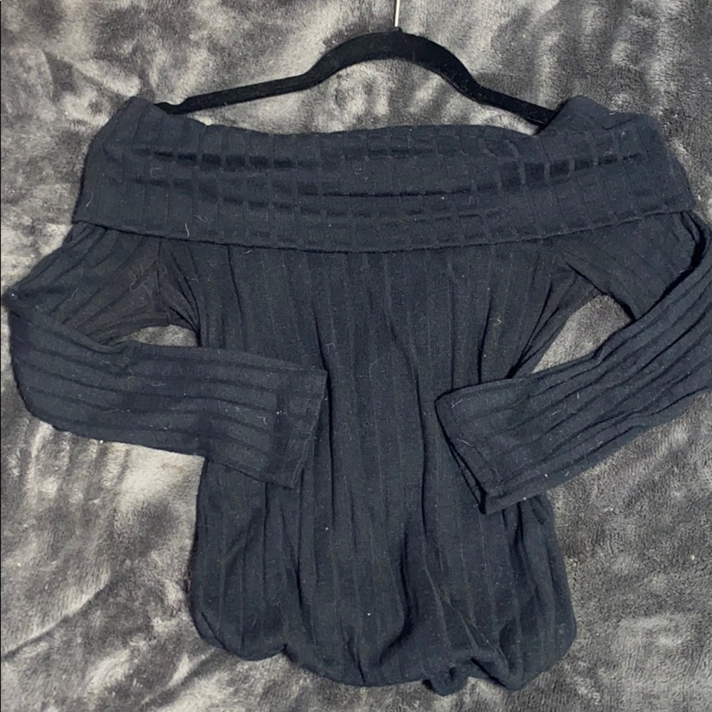 Black ribbed off the shoulder sweater